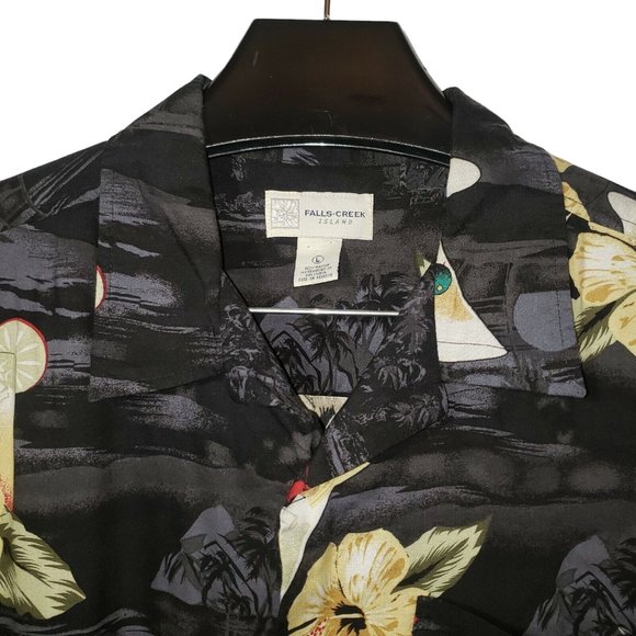 Falls Creek Button Up Hawaiian Shirt Martini Cocktail Drink Volcano Floral Flowy - Picture 2 of 8